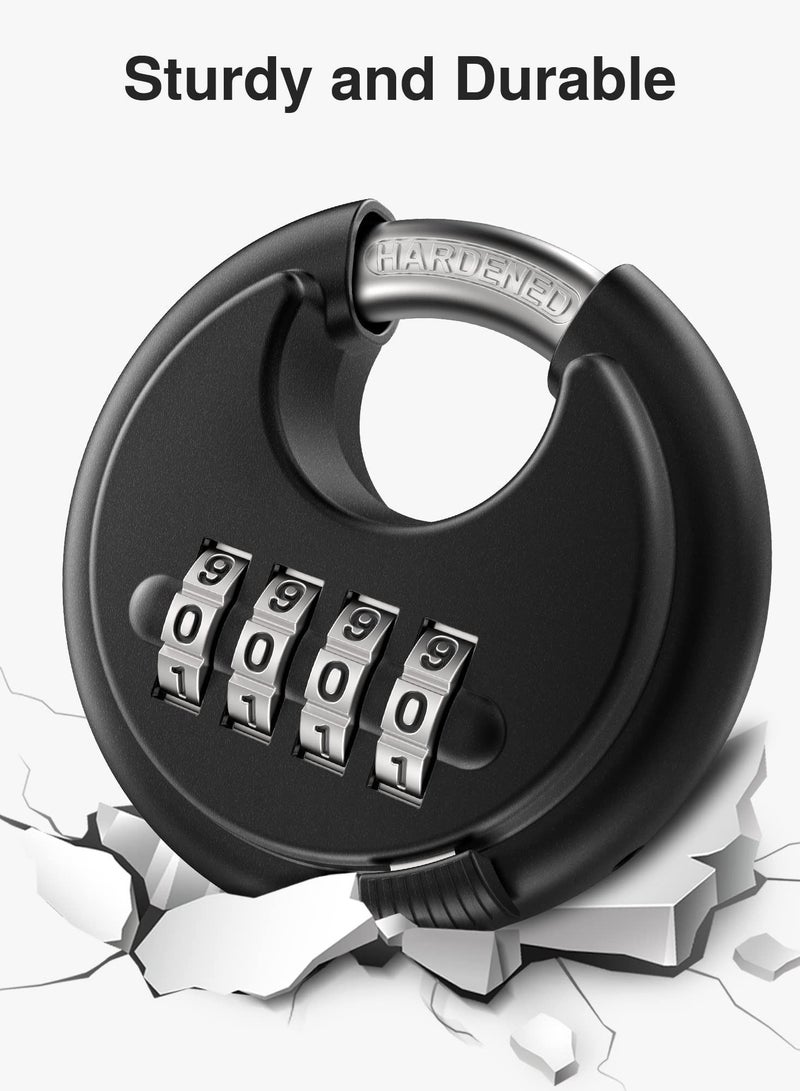 Y&D Combination Lock,4 Digit Disc Padlock with Hardened Steel Shackle,Keyless Heavy Duty Combo Lock for Outdoor Sheds Fence(‎Black)  - Image 4