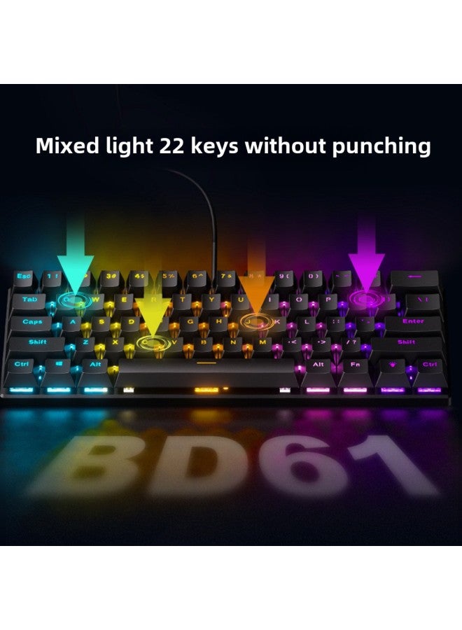 61 Key Wired Mechanical ACE Mixed Lights Hot Plug Mechanical Red Axis Mute Green Axis Office Game Keyboard Cross-border-Color:61 Keys - Black And White - Rgb - Sleeve Brown Switches  - Image 4