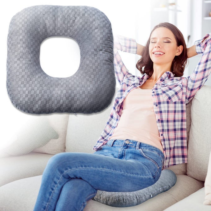STUFFED DONUT PILLOW SEAT CUSHION FOR TAILBONE AND COCCYX PAIN HEMORRHOIDS BED SORES PREGNANCY PROSTATE SURGERY RECOVERY SITTING PRESSURE RELIEF FOR HOME OFFICE AND CAR GREY