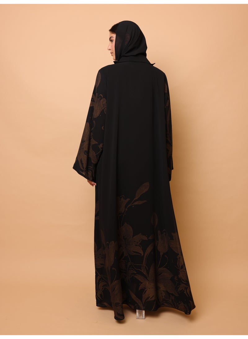 IKKXA Bronze Bloom Printed Abaya - Image 4