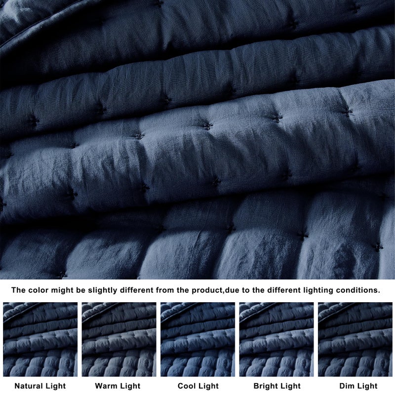 WDCOZY Navy Blue Twin Size Quilt Bedding Sets with Pillow Sham, Lightweight Soft Bedspread Coverlet, Quilted Blanket Thin Comforter Bed Cover, All Season Summer Spring, 2 Pieces, 68x90 inches - Image 2