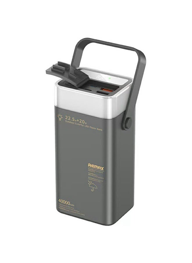 ريماكس باور بانك RPP-596 سعة 40000 مللي أمبير/ساعة، باور بانك خارجي مع شحن سريع 20 وات + 22.5 وات، وإضاءة LED RGB 360 درجة، وشاشة رقمية ذكية، ومقبض حمل - رمادي - Image 1