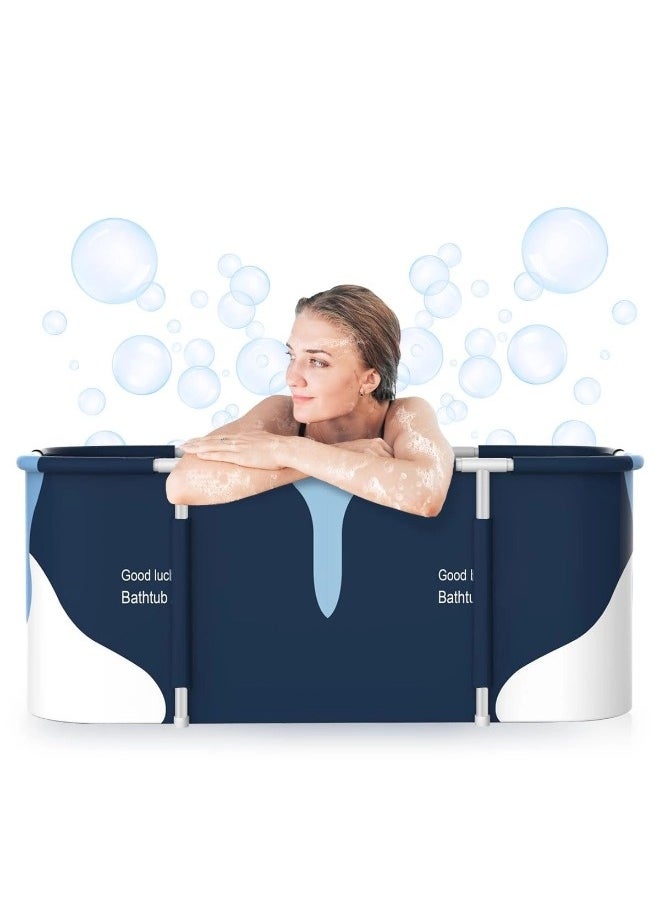 Portable folding swimming pool, folding bathtub, children's pool, children's bathtub, portable bathtub, soaking bathtub + inflatable backrest + inflatable seat cushion, freestanding thickened folding family bathtub, suitable for home or outdoor, 140cm*60cm*55cm