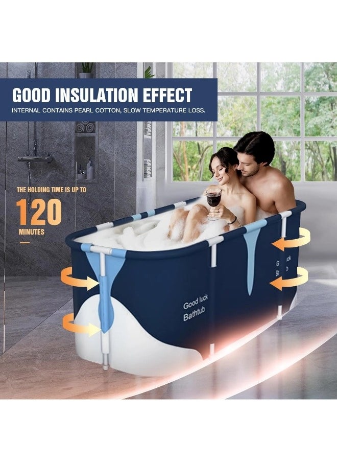 Portable folding swimming pool, folding bathtub, children's pool, children's bathtub, portable bathtub, soaking bathtub + inflatable backrest + inflatable seat cushion, freestanding thickened folding family bathtub, suitable for home or outdoor, 140cm*60cm*55cm