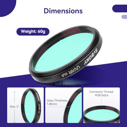 SVBONY Telescope Filter, 2" UV IR Cut Block Filter, Blocks Red Ultraviolet, Waterproof Multi Coated Keep Images Sharp, for CCD Digital Camera&Telescope - Image 4