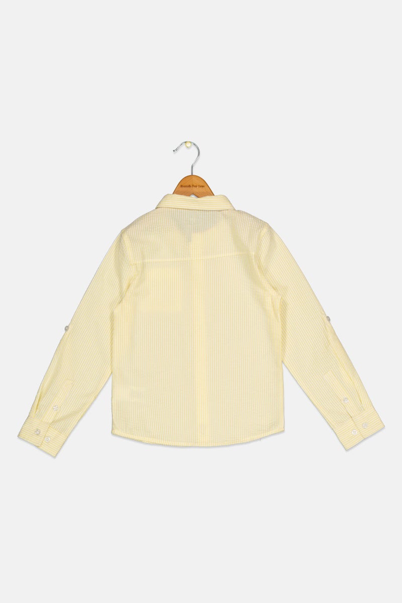 DKNY Kids Boy Pointed Collar Long Sleeve Stripe Casual Shirt, Yellow  - Image 2