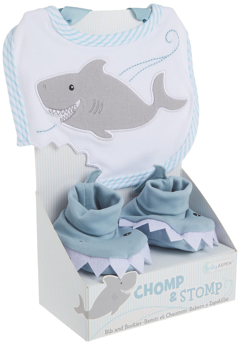 Baby Aspen Shark Bib and Booties Gift Set - Unique Baby Shower Gifts for Boys - 100% Cotton Newborn Bibs and Baby Booties 0-3 Months - Baby Boy Essentials, Cute Shark Week Gift Idea - Image 4