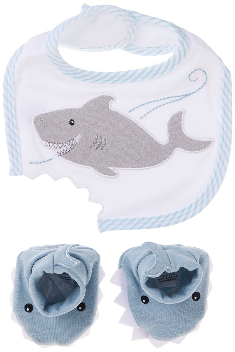 Baby Aspen Shark Bib and Booties Gift Set - Unique Baby Shower Gifts for Boys - 100% Cotton Newborn Bibs and Baby Booties 0-3 Months - Baby Boy Essentials, Cute Shark Week Gift Idea - Image 1