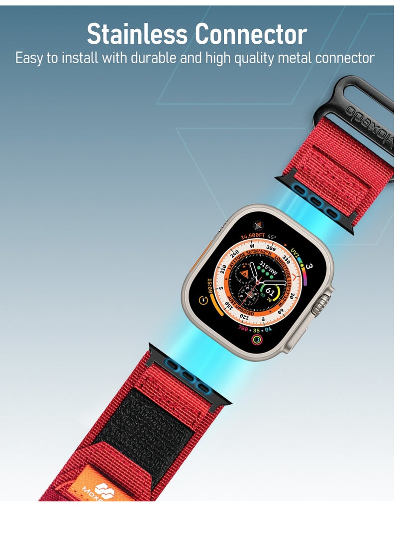Moxedo Moxedo Tactical Sports Rugged Strap Breathable Nylon Braided Compatible with Apple Watch Band Series 8,7,6,5,4,3,2,1,SE Ultra  Woven Loop Design for 44mm,45mm,49mm (Red)  - Image 5