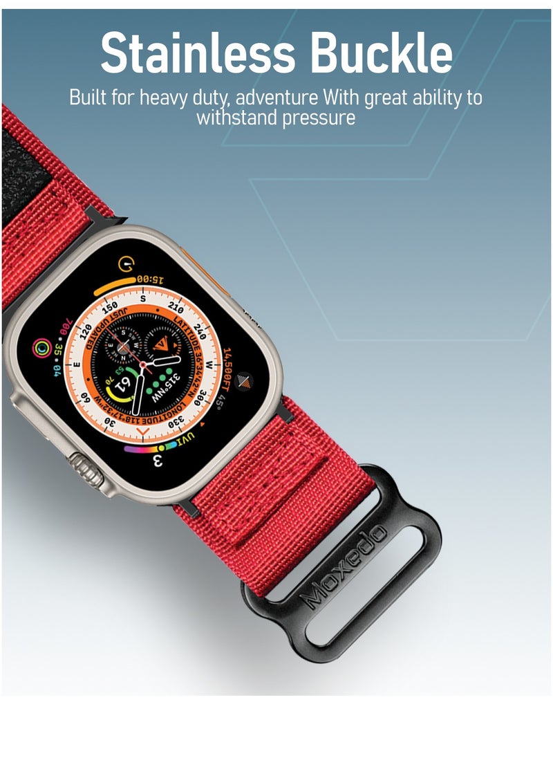 Moxedo Moxedo Tactical Sports Rugged Strap Breathable Nylon Braided Compatible with Apple Watch Band Series 8,7,6,5,4,3,2,1,SE Ultra  Woven Loop Design for 44mm,45mm,49mm (Red)  - Image 4