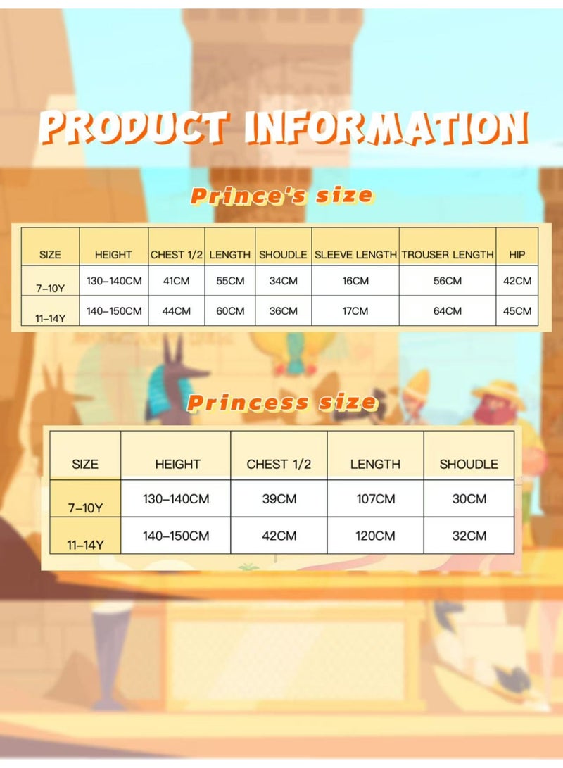 Pharaoh and Cleopatra Cosplay Costumes - Halloween Egyptian-themed Children's Prince and Princess Outfits (Ages 7-10) - Image 3