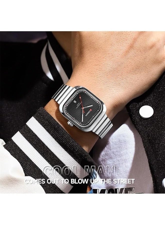 كارين ساعة كوريان 8460 رجالية كاجوال بسوار فولاذي مربعة كوارتز حركة يابانية - Image 3