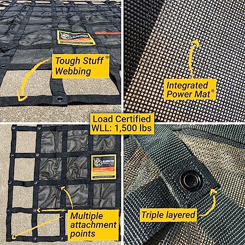 Gladiator Cargo Nets- Heavy Duty Cargo Net -Truck Accesories-Truck organizer -Bed Cover-Interior- Roof Rack-Trunk organizer-Cargo Net Offroad-SUV -Rubicon -Camping-(WLL)1,500 lbs (GRN-100) 4.8' x 5.3' - Image 3