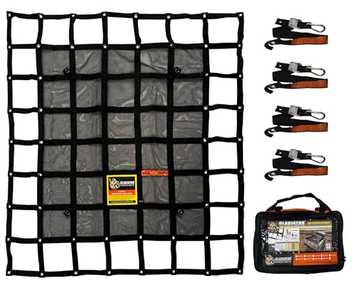 Gladiator Cargo Nets- Heavy Duty Cargo Net -Truck Accesories-Truck organizer -Bed Cover-Interior- Roof Rack-Trunk organizer-Cargo Net Offroad-SUV -Rubicon -Camping-(WLL)1,500 lbs (GRN-100) 4.8' x 5.3' - Image 1