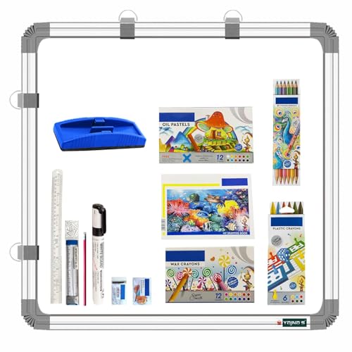 YAJNAS Non Magnetic 2x2 Feet Double Sided White and Chalk Board Both Side Writing Boards, one Side White and Reverse Side Chalk Board Surface (2x2 Beginners Art Combo Kit) - Image 1