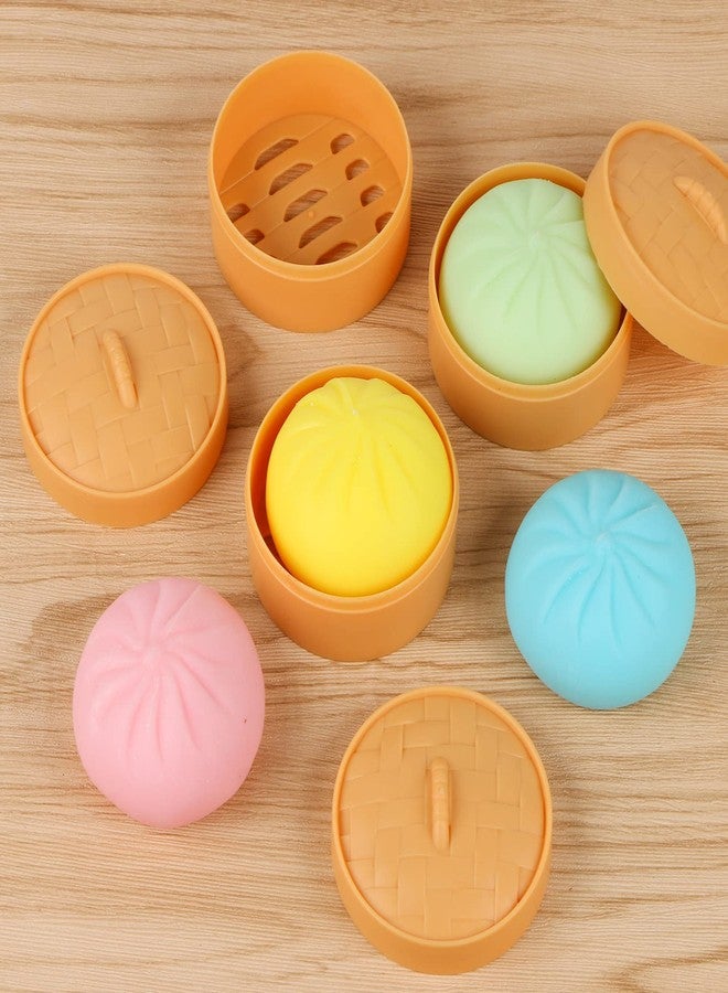 MEIEST 5 PCS Colorful Dumpling Squishy Stress Balls Fidget Sensory Toy,Squeeze Dough Ball Stress Relief Hand Toy,Anti-Anxiety Bun with Food Steamer Stretchy Desk Toys - Image 2
