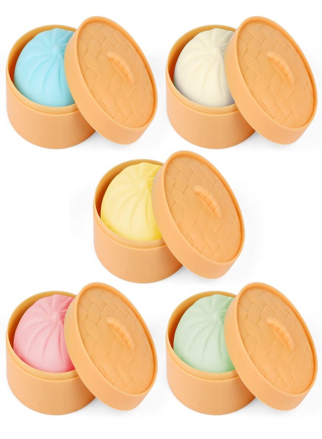 MEIEST 5 PCS Colorful Dumpling Squishy Stress Balls Fidget Sensory Toy,Squeeze Dough Ball Stress Relief Hand Toy,Anti-Anxiety Bun with Food Steamer Stretchy Desk Toys - Image 1