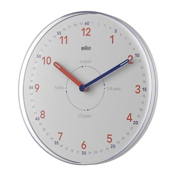 BRAUN Analogue Time Teacher Wall Clock with Silent Quartz Movement, Easy to Read Dial, 23cm Diameter in White, Model BC26TW. - Image 3