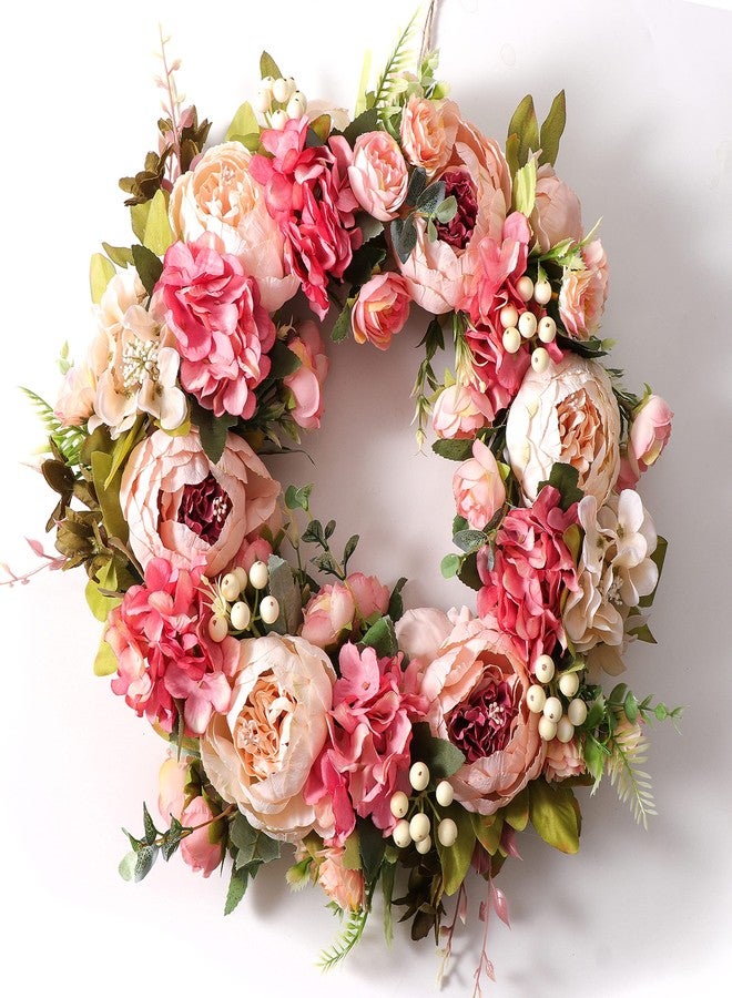 DOTKV Peony Spring Wreaths for Front Door Outside Rose Summer Door Wreath Full 15 Inch Handmade Fall Winter Wreaths for Front Door Wall Window Decor - Image 1