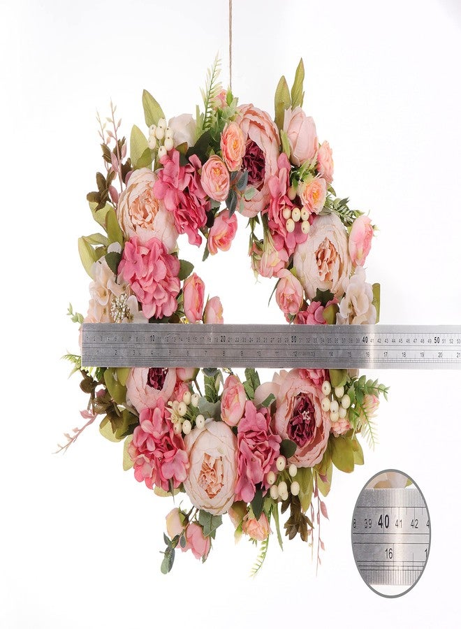 DOTKV Peony Spring Wreaths for Front Door Outside Rose Summer Door Wreath Full 15 Inch Handmade Fall Winter Wreaths for Front Door Wall Window Decor - Image 2