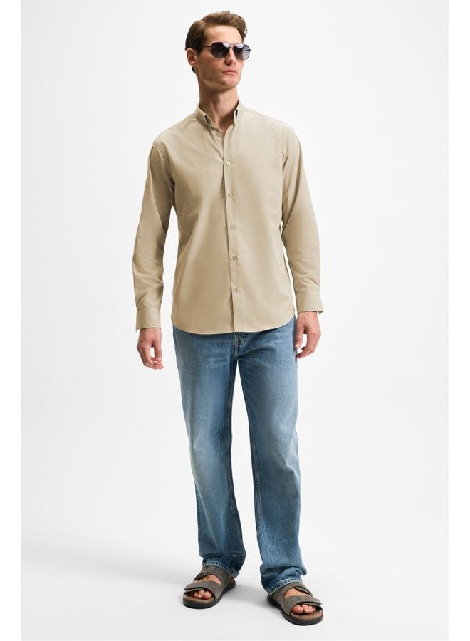 GRIMELANGE RISTO Men's Button-Down Shirt with Collar and Cuff, Beige – Minimizes Ironing Needs After Washing. - Image 3