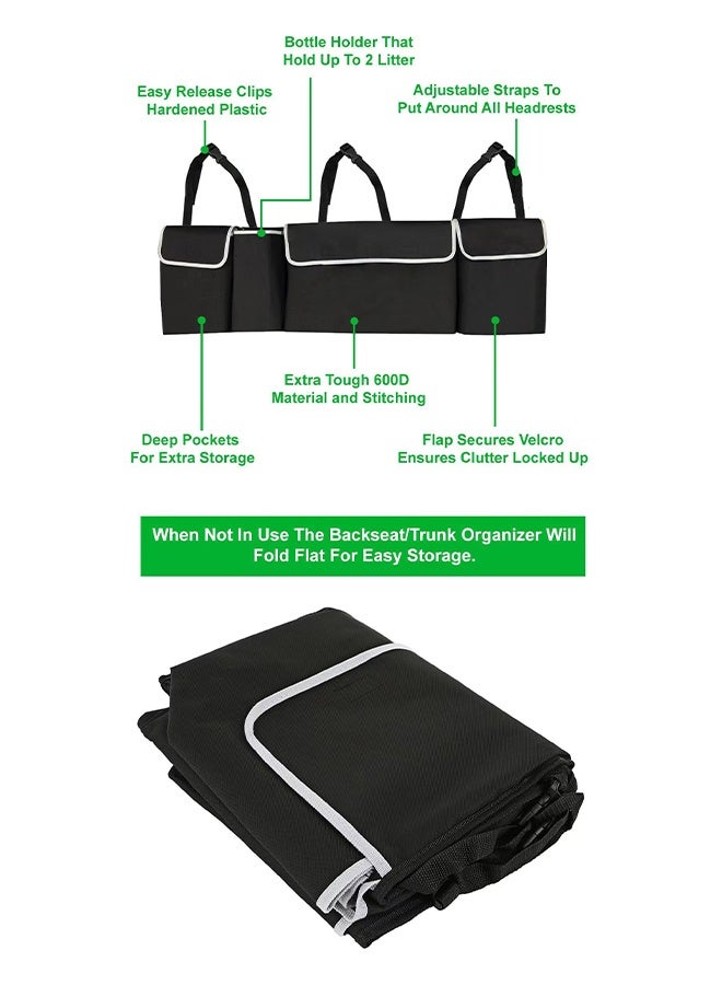 DUNISO Car Boot Organiser Adjustable Straps Waterproof Durable 4 Bags Car Seat Organiser for Easy Hanging Boot Bag Collapsible Waterproof Space Saving Trunk Storage Bag Seat Back Protectors for Car Backseat Cover - Image 5