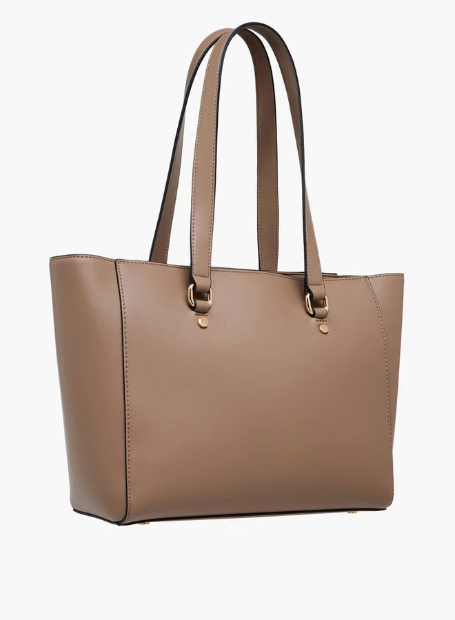Celeste Monogram Embossed Tote Bag with Double Handle and Zip Closure