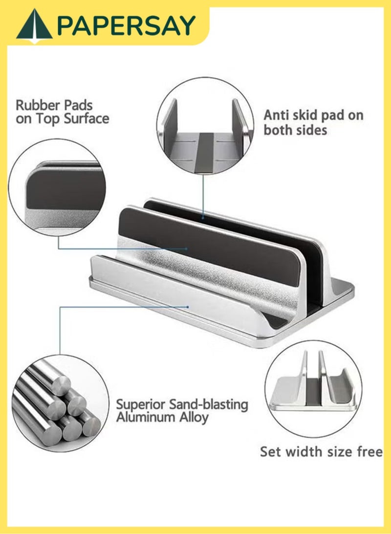 PAPERSAY Vertical Laptop Stand for Desk, Heavy Duty Polished Aluminum Desktop Holder for Laptop, Tablet and Phone (2 Slots, Silver) - Image 4