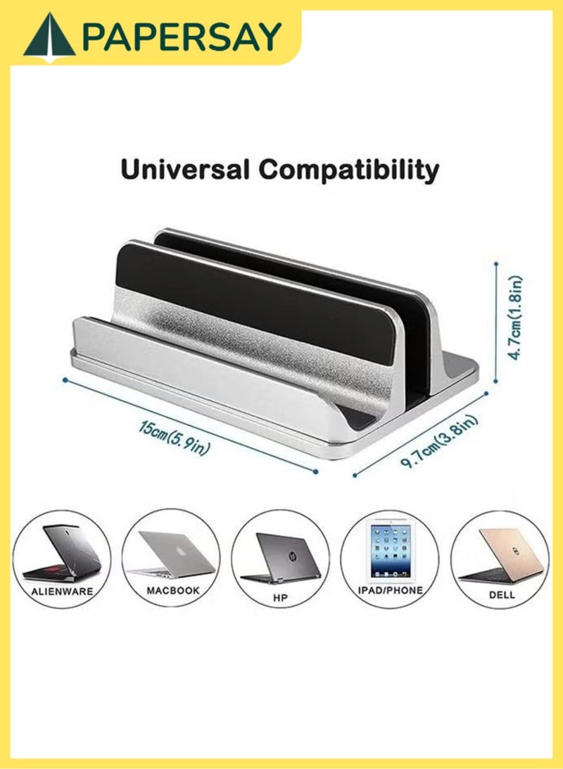 PAPERSAY Vertical Laptop Stand for Desk, Heavy Duty Polished Aluminum Desktop Holder for Laptop, Tablet and Phone (2 Slots, Silver) - Image 3