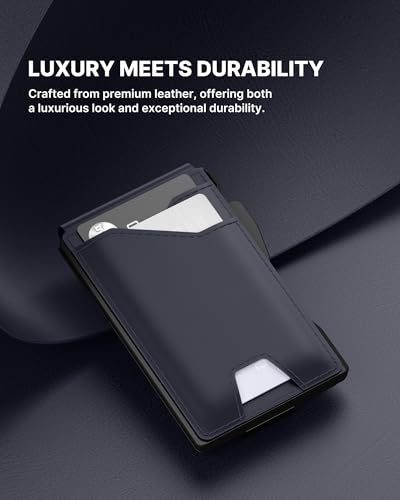 typecase Tactical Wallet for Men Card Holder: Pop Up Card Case, Genuine Leather, Smart, RFID Blocking, Slim, Minimalist, Thin, Front Pocket - 9-13 Card Capacitiy, ID Window, Money Clip (Navy) - Image 5