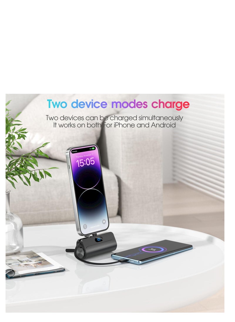 skjvxt Power Bank,5000mAh Mini Portable Chargeri, with Built in Cables and Foldable Stand & LED Flashlight Digital Display –15 W Fast Charging, Compatible for iPhone, Samsung Galaxy, AirPods, iPad, and more (black)  - Image 3