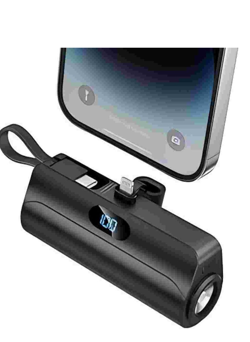 skjvxt Power Bank,5000mAh Mini Portable Chargeri, with Built in Cables and Foldable Stand & LED Flashlight Digital Display –15 W Fast Charging, Compatible for iPhone, Samsung Galaxy, AirPods, iPad, and more (black)  - Image 1