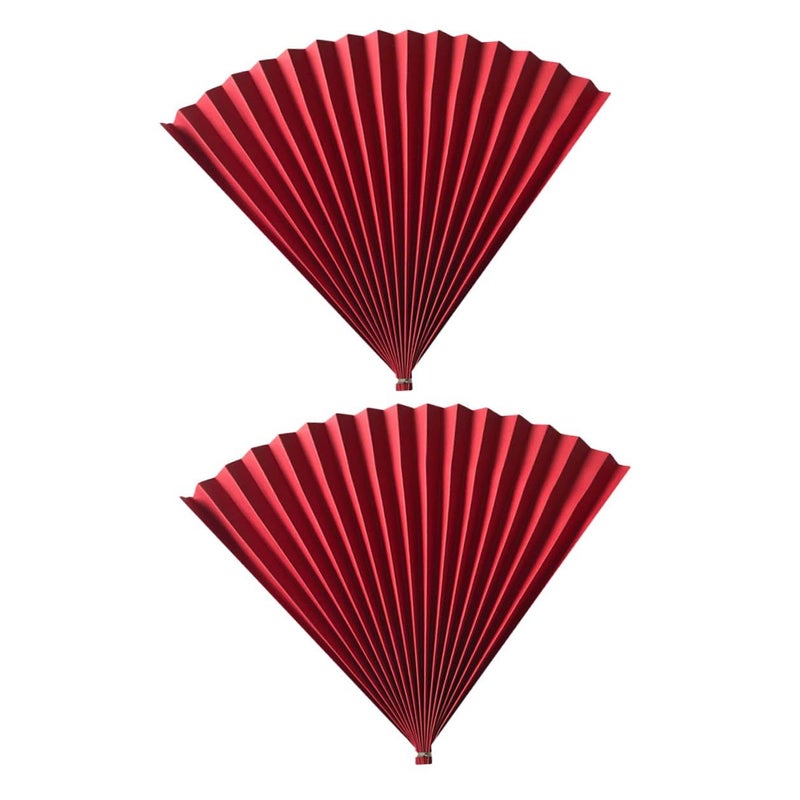 2pcs Red Antique Paper Folding Handheld Fans Chinese Style Photography Props For Wedding Festival Party Background Decoration - Image 2