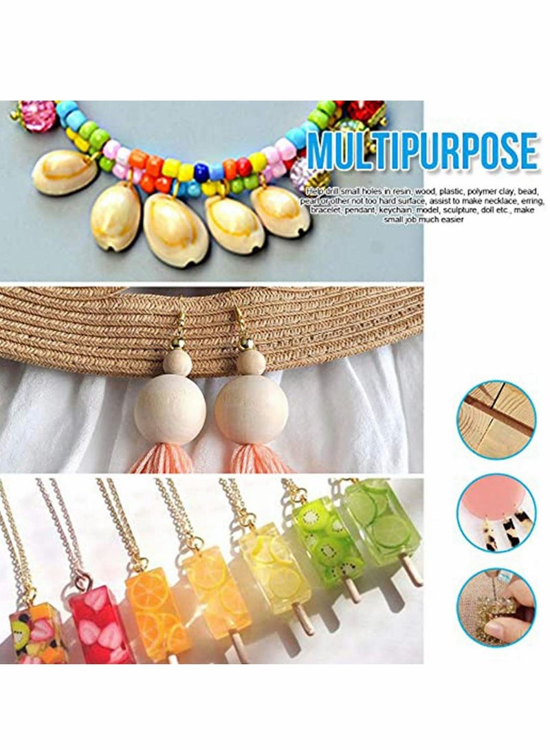 Excefore Resin Molds Silicone 12 cm Steel Hand Drill with 10 PCS Drill Bits (0.8-3 mm), Precision Hand Drill Tools for Resin Plastic Wood Polymer Clay, DIY Jewelry Keychain Pendant Making - Image 3