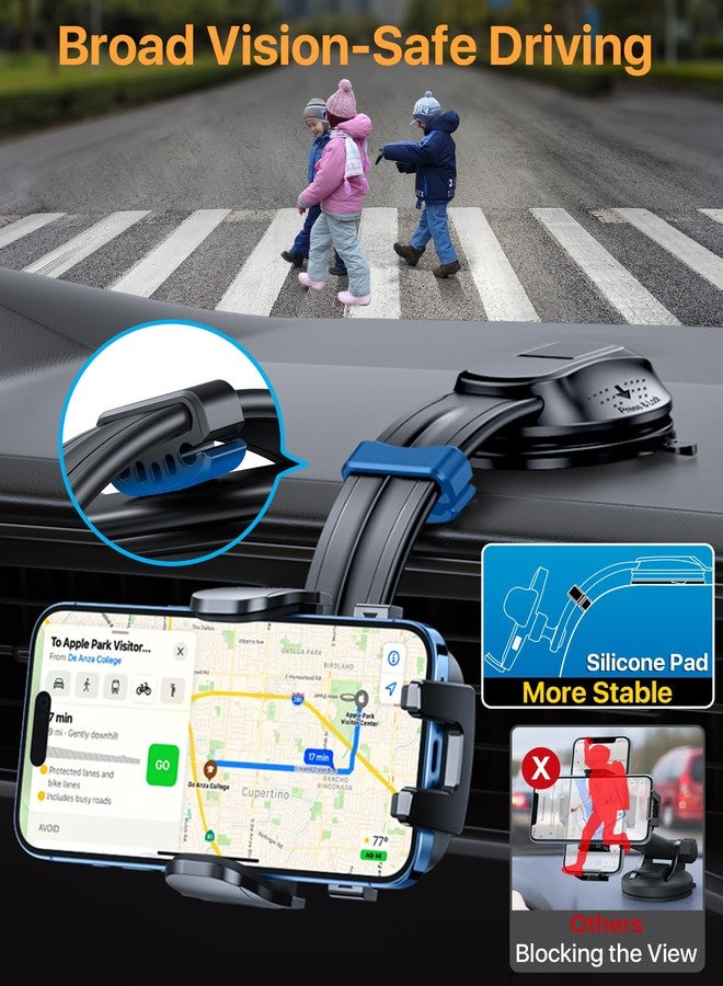 HTU Upgraded Strongest Suction Car Phone Holder Bendable Arm, Never Block View Rotatable Cellphone Mount for Dashboard Windshield Vent, Cradle Stand for iPhone 16 15 14 13 12 Pro Max (Sapphire Blue) - Image 3
