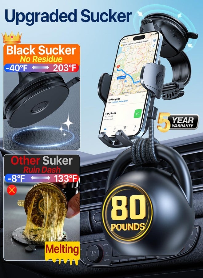 HTU Upgraded Strongest Suction Car Phone Holder Bendable Arm, Never Block View Rotatable Cellphone Mount for Dashboard Windshield Vent, Cradle Stand for iPhone 16 15 14 13 12 Pro Max (Sapphire Blue) - Image 2