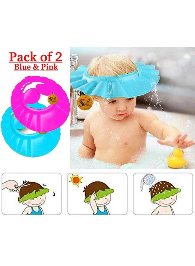 Sage Square New Baby Shower Cap, Adjustable Design, Safe, Soft Bathing with Eye & Ear Protection, Silicone, Makes the Bath More Fun for kids (Blue & Pink) (Pack of 2) - Image 2