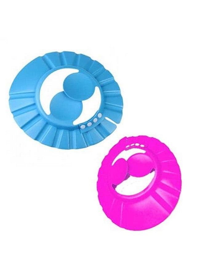 Sage Square New Baby Shower Cap, Adjustable Design, Safe, Soft Bathing with Eye & Ear Protection, Silicone, Makes the Bath More Fun for kids (Blue & Pink) (Pack of 2) - Image 1