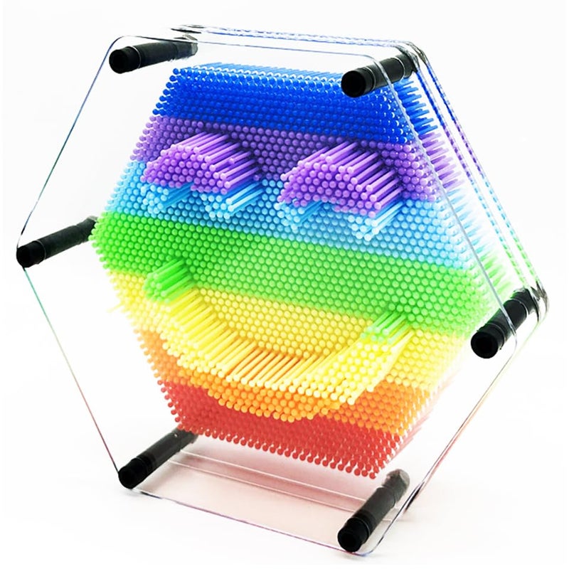 Sharkwill 3D Pin Art Intellectual Fun Toy Rainbow Pin Art Palm Board Extra Large75 x8 Inches Arouse Sense of Imagination Innovative Boundless Creativity Hexagon 75 x 8 Inches - Image 1