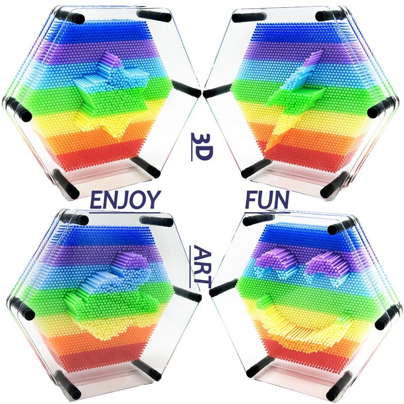 Sharkwill 3D Pin Art Intellectual Fun Toy Rainbow Pin Art Palm Board Extra Large75 x8 Inches Arouse Sense of Imagination Innovative Boundless Creativity Hexagon 75 x 8 Inches - Image 4