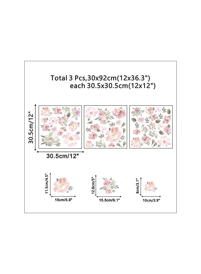 S-TOP Watercolor Pink Flowers Wall Decal, Blooming Peony Floral Wall Sticker for Girls Bedroom Wedding Party Decoration (56pcs Colorful Flowers Wall Stickers) - Image 2