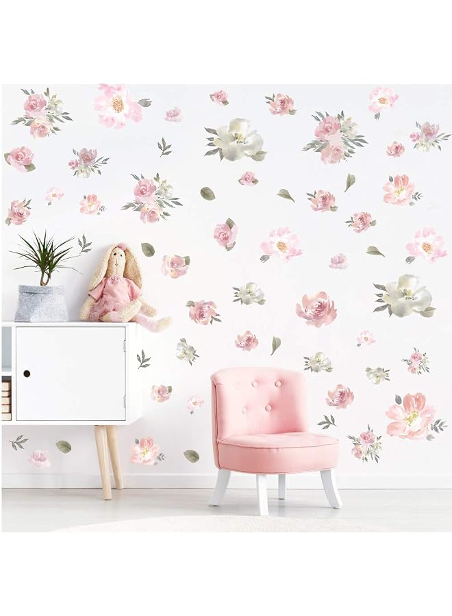 S-TOP Watercolor Pink Flowers Wall Decal, Blooming Peony Floral Wall Sticker for Girls Bedroom Wedding Party Decoration (56pcs Colorful Flowers Wall Stickers) - Image 1
