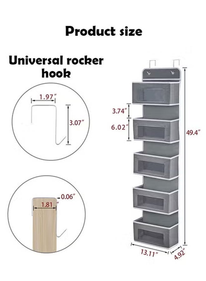 5 Layer Over The Door Storage Organizer With Mesh Perspective Window, Foldable Wall Mount Hanging Organizer For Bedroom Nursery Pantry Closet Dorm - Image 2