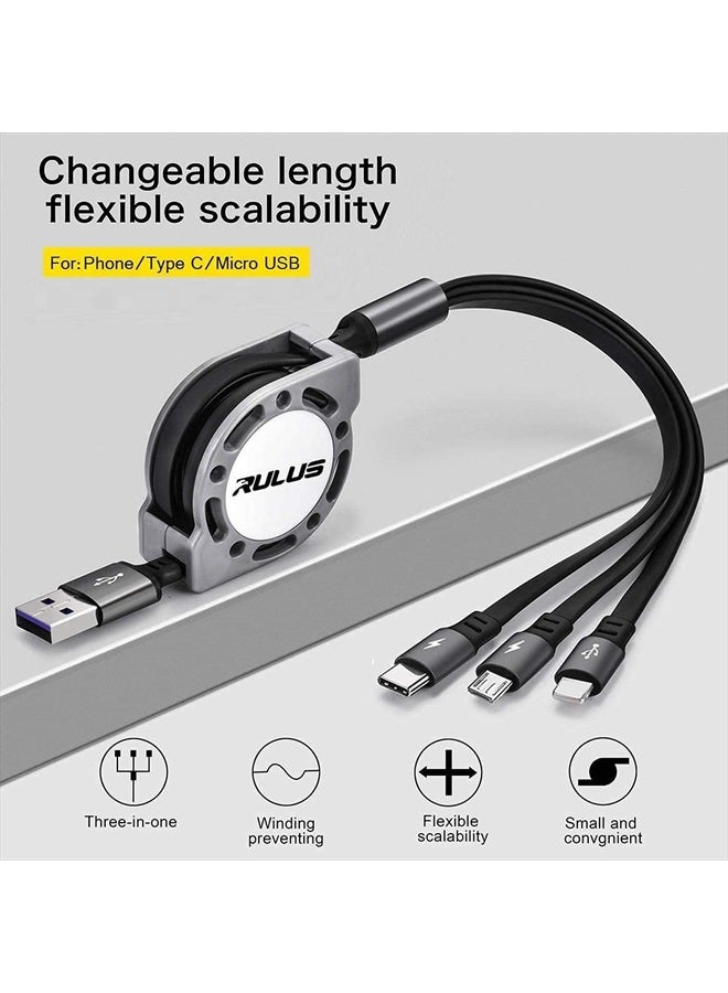 RULUS Multi Charging Cable 2Pack 4Ft 3 in 1 Retractable Fast Charging Cord Multi Charger Cable Multi USB Cable with IP/Type C/Micro USB Ports for Cell Phones,IP,Samsung Galaxy,Huawei,LG,HTC,Tablets and More - Image 4