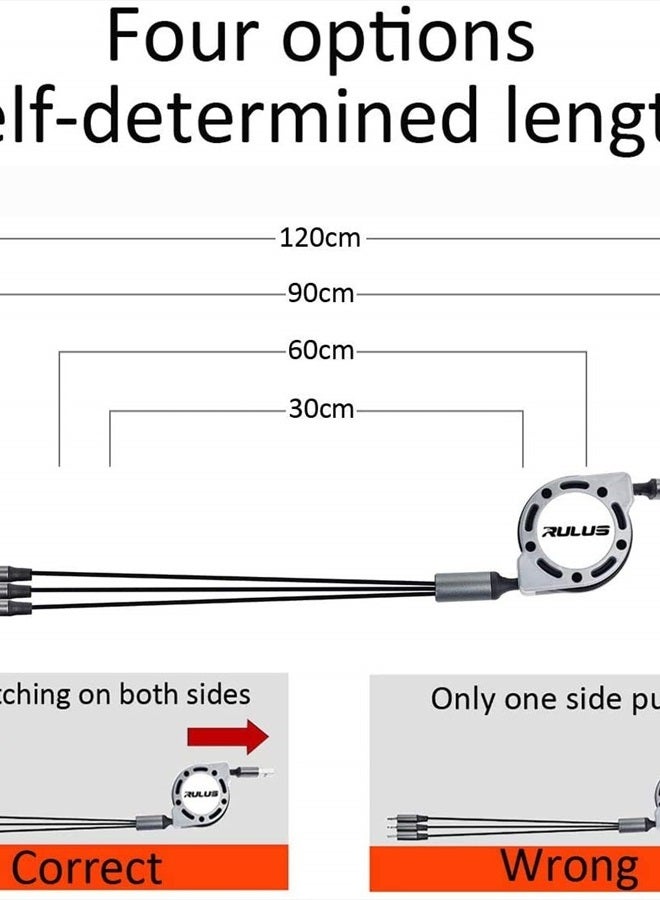 RULUS Multi Charging Cable 2Pack 4Ft 3 in 1 Retractable Fast Charging Cord Multi Charger Cable Multi USB Cable with IP/Type C/Micro USB Ports for Cell Phones,IP,Samsung Galaxy,Huawei,LG,HTC,Tablets and More - Image 5