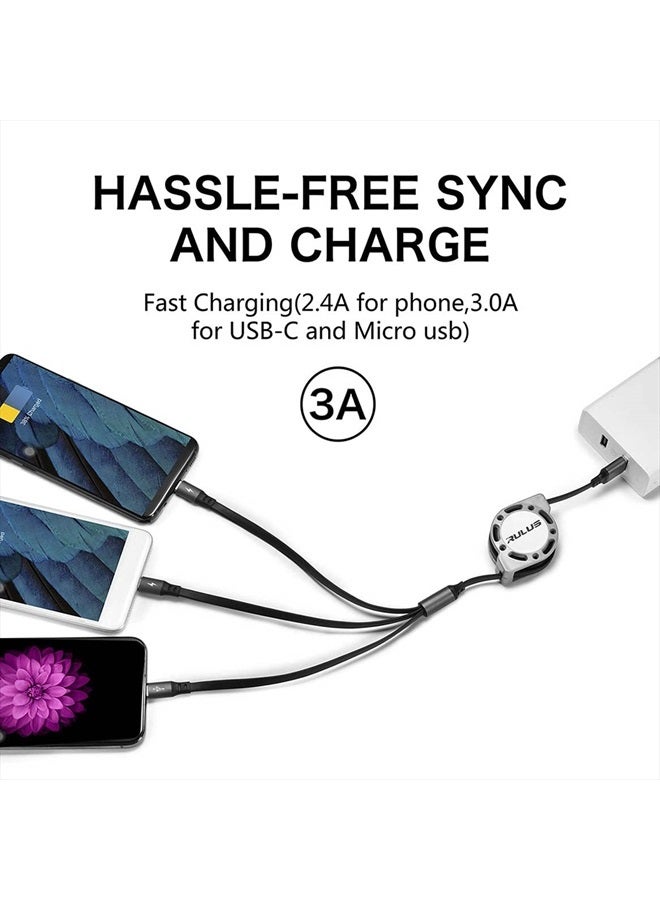 RULUS Multi Charging Cable 2Pack 4Ft 3 in 1 Retractable Fast Charging Cord Multi Charger Cable Multi USB Cable with IP/Type C/Micro USB Ports for Cell Phones,IP,Samsung Galaxy,Huawei,LG,HTC,Tablets and More - Image 3