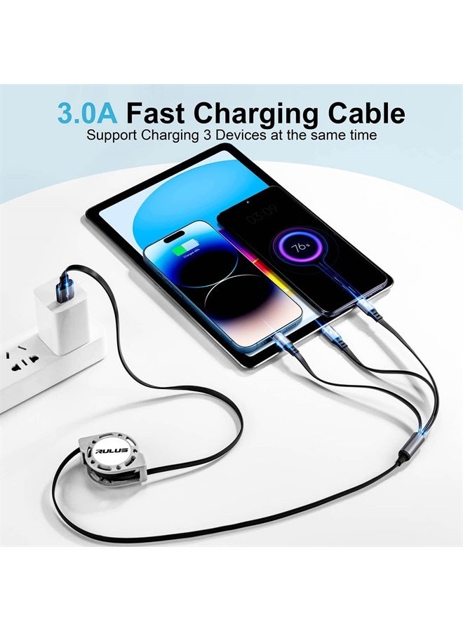 RULUS Multi Charging Cable 2Pack 4Ft 3 in 1 Retractable Fast Charging Cord Multi Charger Cable Multi USB Cable with IP/Type C/Micro USB Ports for Cell Phones,IP,Samsung Galaxy,Huawei,LG,HTC,Tablets and More - Image 2