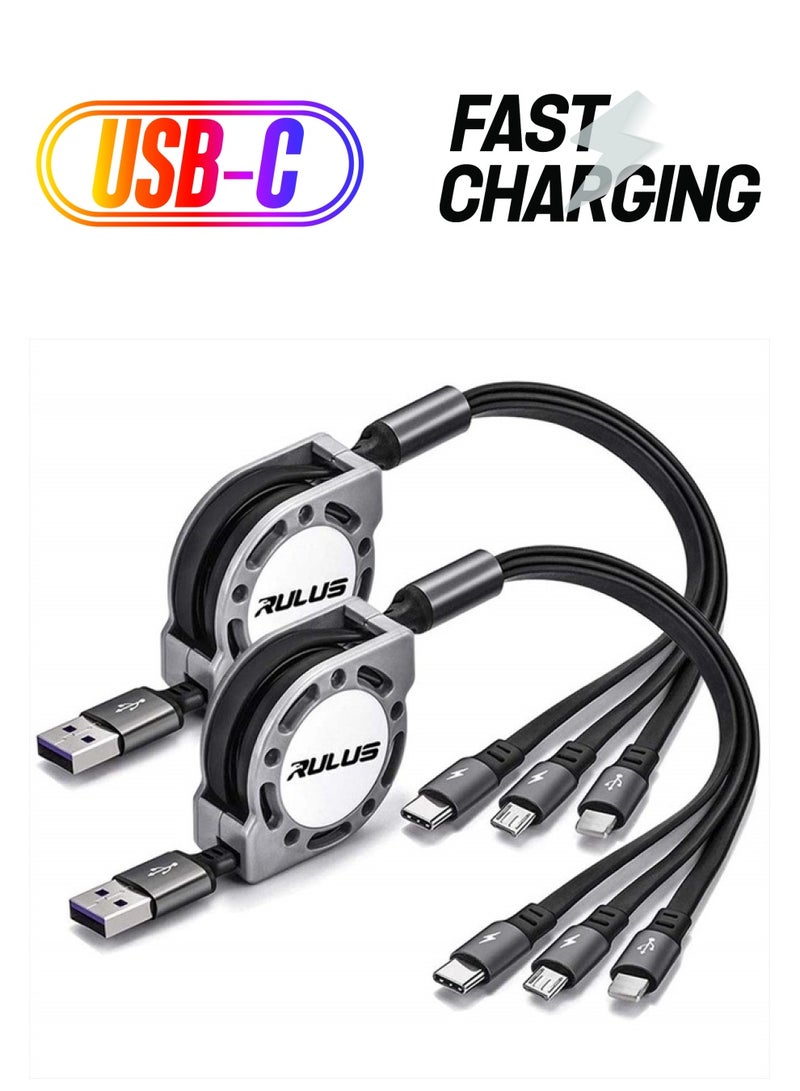 RULUS Multi Charging Cable 2Pack 4Ft 3 in 1 Retractable Fast Charging Cord Multi Charger Cable Multi USB Cable with IP/Type C/Micro USB Ports for Cell Phones,IP,Samsung Galaxy,Huawei,LG,HTC,Tablets and More - Image 1