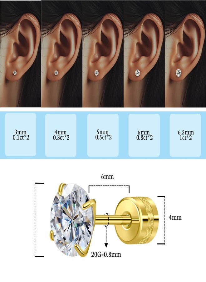 Hopply Moissanite Stud Earrings for Men & Women,D Color VVS1 Hypoallergenic Pure Titanium Screw Back Round Moissanite Wedding Earrings Dainty Cartilage Helix Piercing Jewelry 1-2CT (Gold, 1.6Carats-(0.8ct*2)-6mm) - Image 2