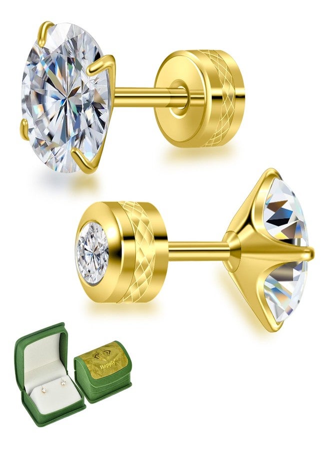 Hopply Moissanite Stud Earrings for Men & Women,D Color VVS1 Hypoallergenic Pure Titanium Screw Back Round Moissanite Wedding Earrings Dainty Cartilage Helix Piercing Jewelry 1-2CT (Gold, 1.6Carats-(0.8ct*2)-6mm) - Image 1